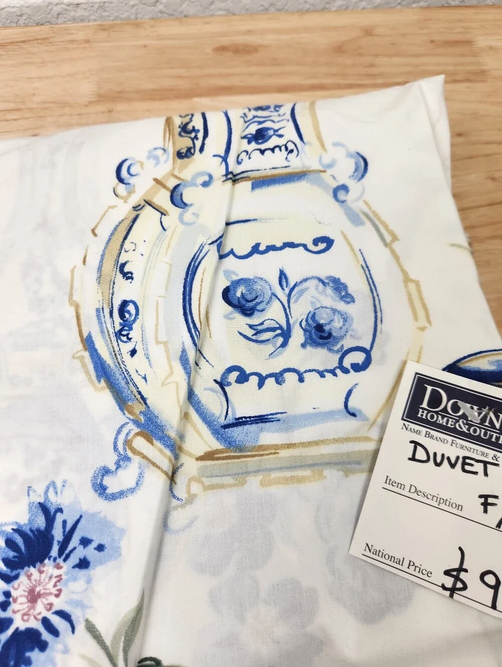 Pottery Barn Blue Vase Duvet Sz F/Q Cottagecore French Floral 100% Cotton NOS